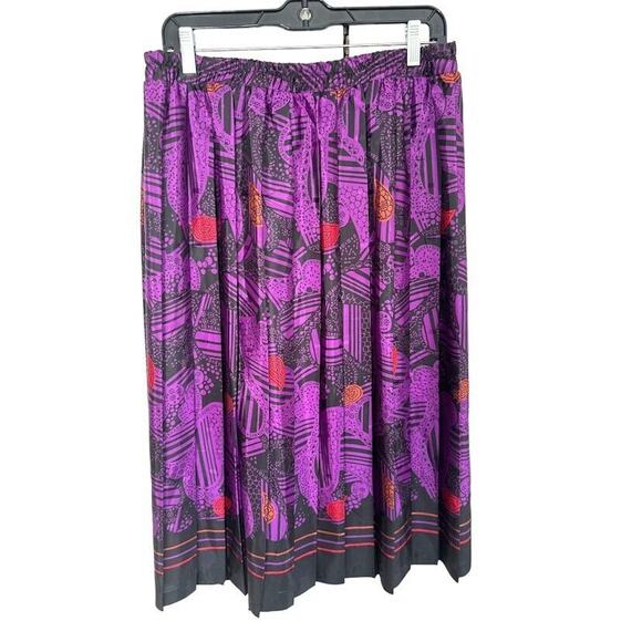 Andrea Gayle VINTAGE 80s Abstract Purple Black Midi Pleated Skirt Blouse Size 14 - Picture 14 of 16